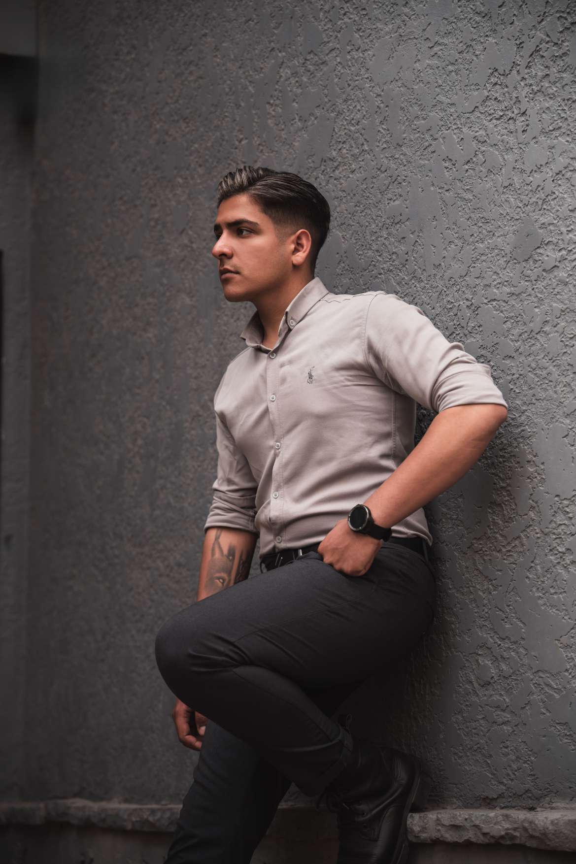 Taupe Slim-Fit Dress Shirt